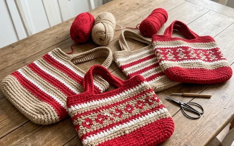 Easy Christmas Tote Bags: Free Beginner Crochet Pattern